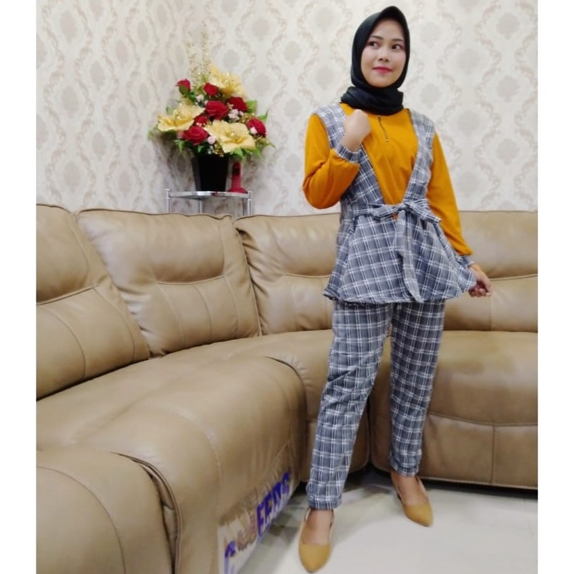 SETELAN CELANA TARTAN MIX GL FASHION