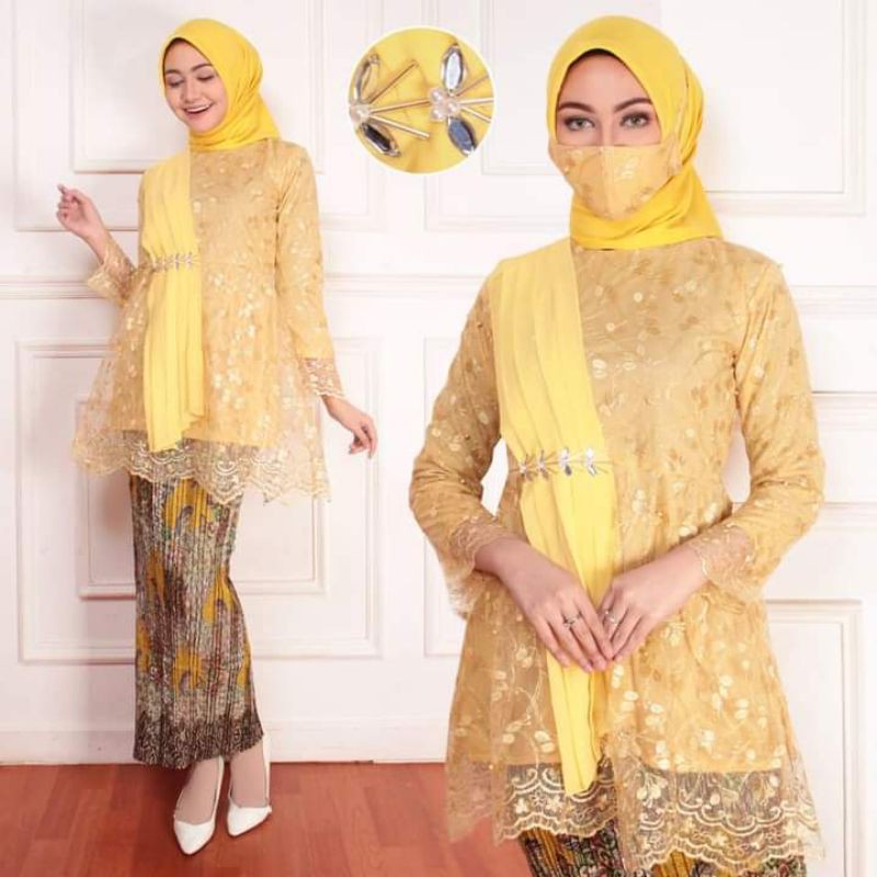 Setelan Kebaya Kekinian Warna Kuning Plisket