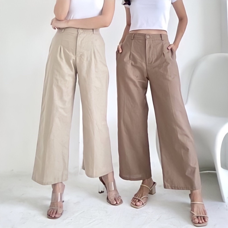 YUKA SEOUL SLIM KULOT HIGHWAIST CELANA PANJANG LINEN KOREAN STYLE HITS OOTD SELEBGRAM LEA  FASHION MURAH CULLOTES LAURA KULOT POLOS PUTIH HITAM CREAM MOCCA TERBARU KEKINIAN HITS WANITA CEWEK