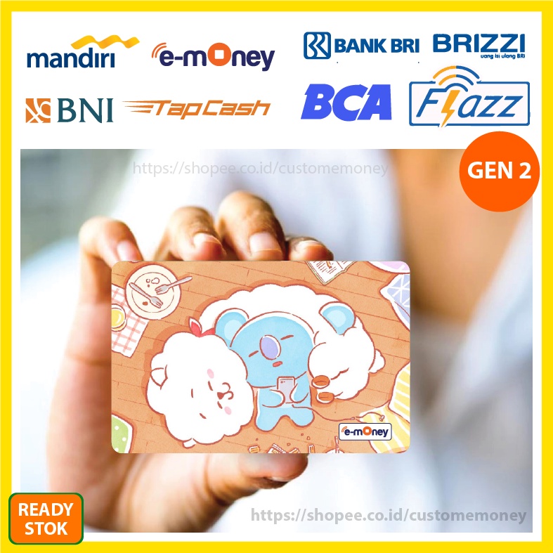 KARTU EMONEY ANIME RJ KOYA BT21 CUTE RM JIN BTS ETOLL E-MONEY MANDIRI FLAZZ BCA GEN 2 TAPCASH BRIZZI - 1 SISI