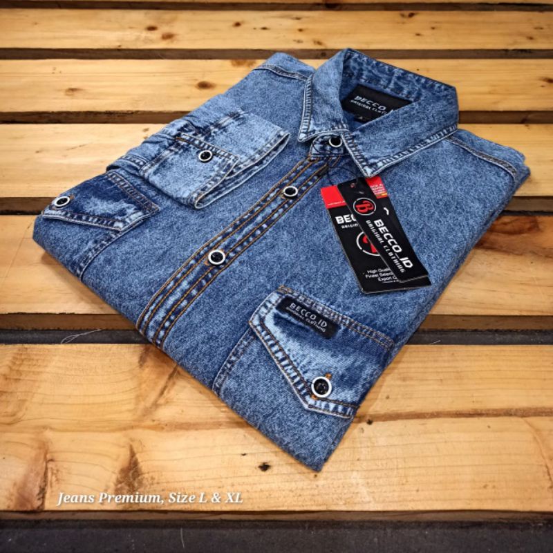 Baju Kemeja Jeans Pria Lengan Panjang Harga Grosir Bahan Super Premium.