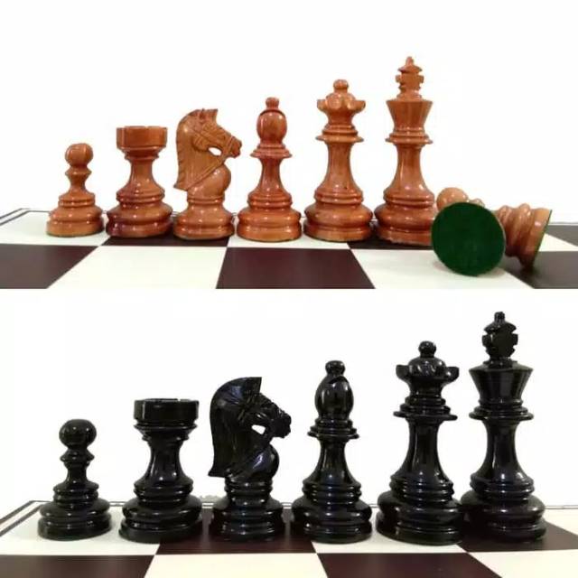 Paket Hemat Bidak Catur Kayu Sawo Model Kuda Tali + Papan Catur + Tas Catur + Tempat Bidak Catur