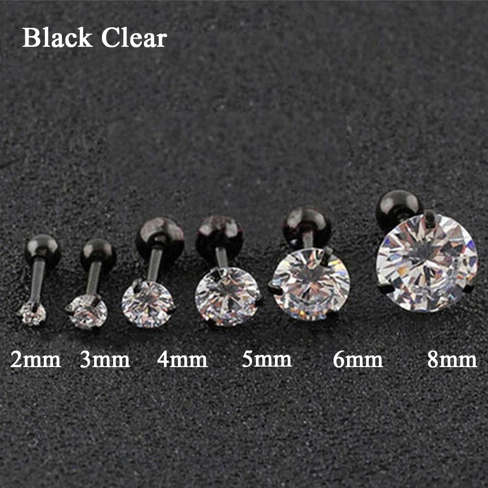 Anting Stud Kristal Zirkon 3 Cabang Bahan Stainless Steel Untuk Tulang Rawan