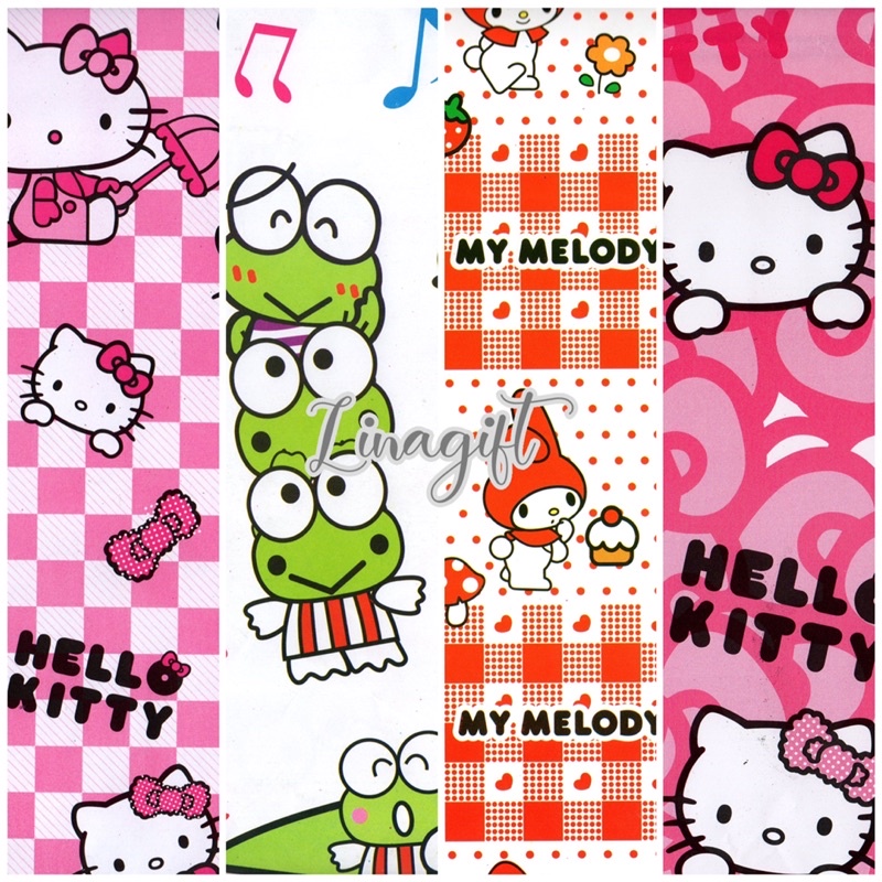 ( 5 Lembar ) SR SANRIO - KERTAS KADO GLOSY - GIFT WRAP PAPER KERO KERO KEROPPI MY MELODY HELLOKITTY POROROULANG TAHUN HAPPY BIRTHDAY