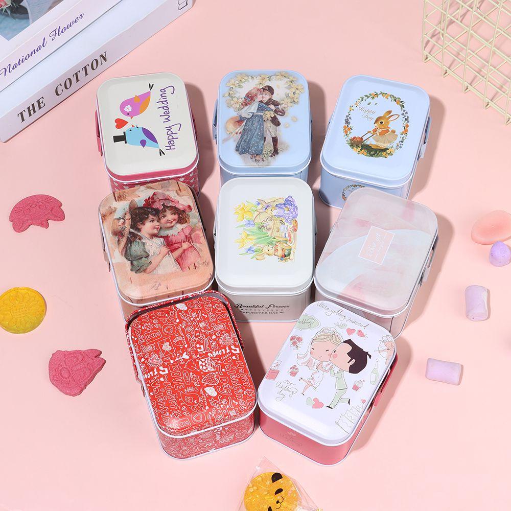 TOP Tinplate Box Gift Cookie Wrapping Dengan Tutup Vintage Hand-held Can