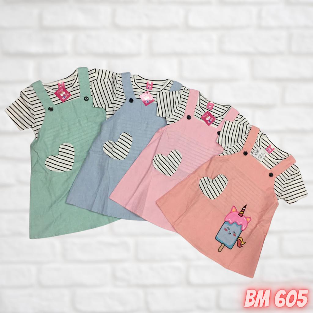 BM605 BAJU PAKAIAN ANAK PEREMPUAN JUMPSUIT DRESS KODOK CUTE BABY MOON GROSIR