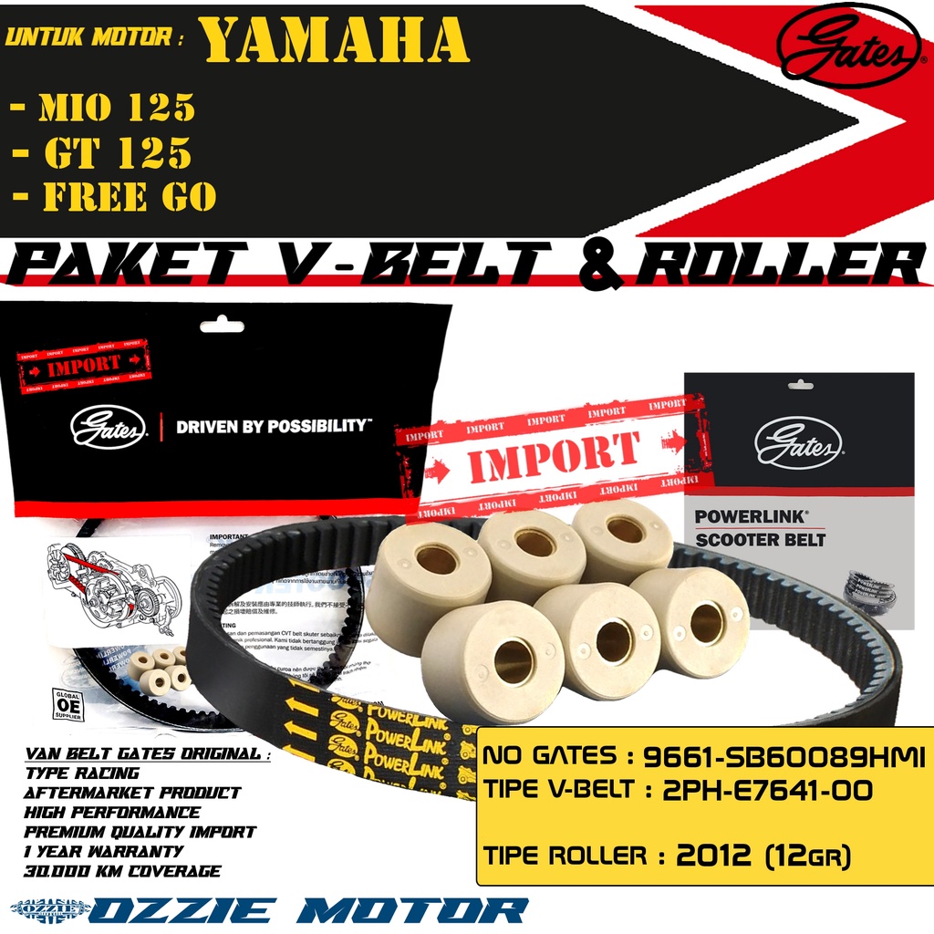 VAN BELT GATES VANBELT V BELT VBELT V-BELT GATES POWERLINK YAMAHA MIO 125 GT 125 FREE GO (2PH) SB60089HMI SET ROLLER DR PULLEY 2012 (12GR) VENBELT RACING 100% ORIGINAL