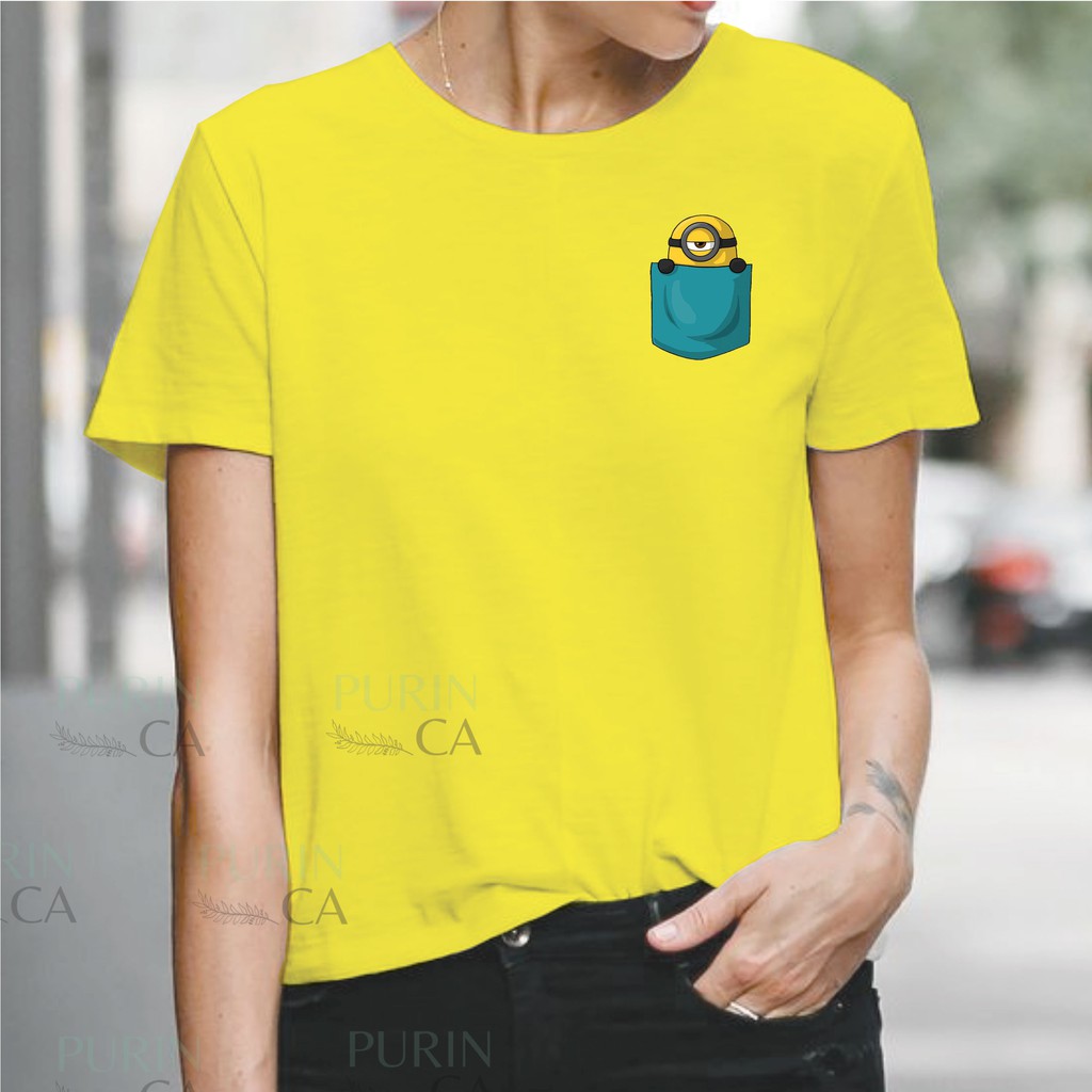 Kaos Wanita Kekinian Motif Minion Pocket