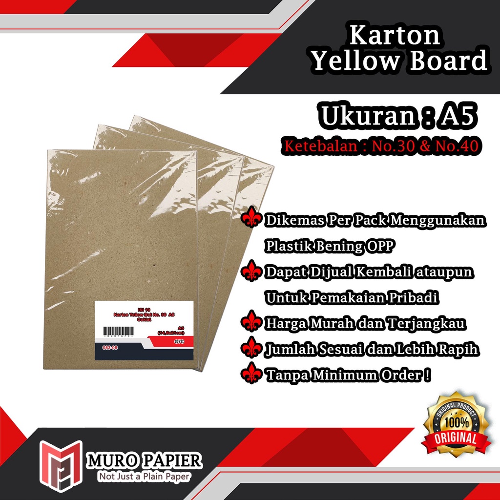 

( PER PAK - ISI 10 ) Karton Yellow Board No. 30 40 A5 - by Muro Papier