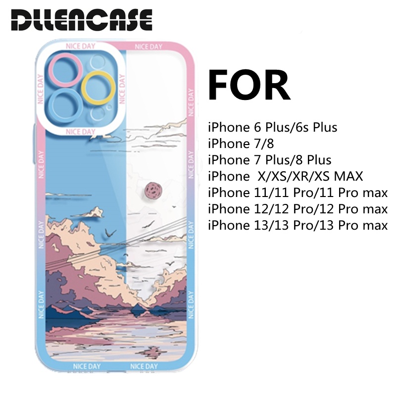 Dllencase Case TPU Bening Tahan Banting Desain Pelangi Untuk iPhone 14 13 Pro Max 6 Plus 6s Plus 7 7 Plus 8 8 Plus X XS XR XS Max 11 12 13 Pro 14 A2 Pro Max