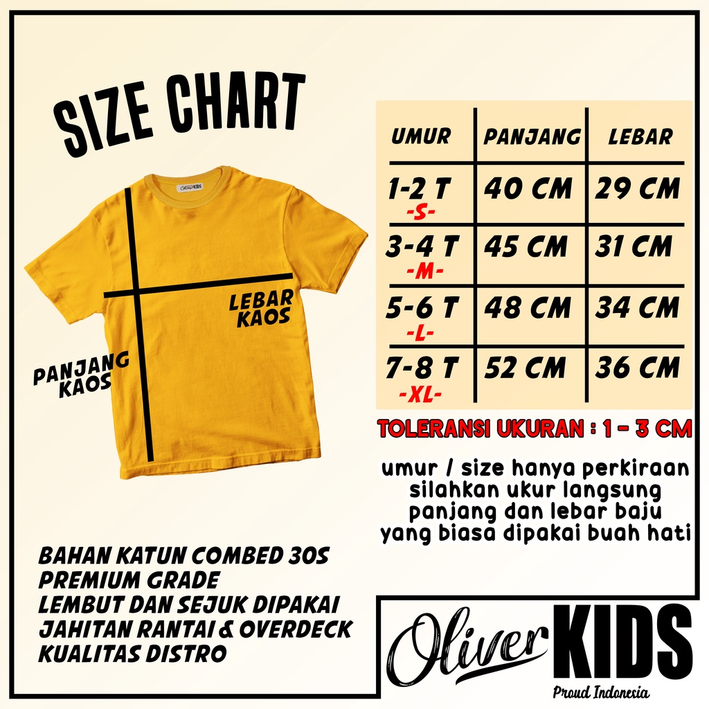 Ramadhan Sale - OLIVER KIDS - Kaos Polos Anak 1-8 Tahun Bahan Katun COMBED 30S Basic Plain Kids T-Shirt Original
