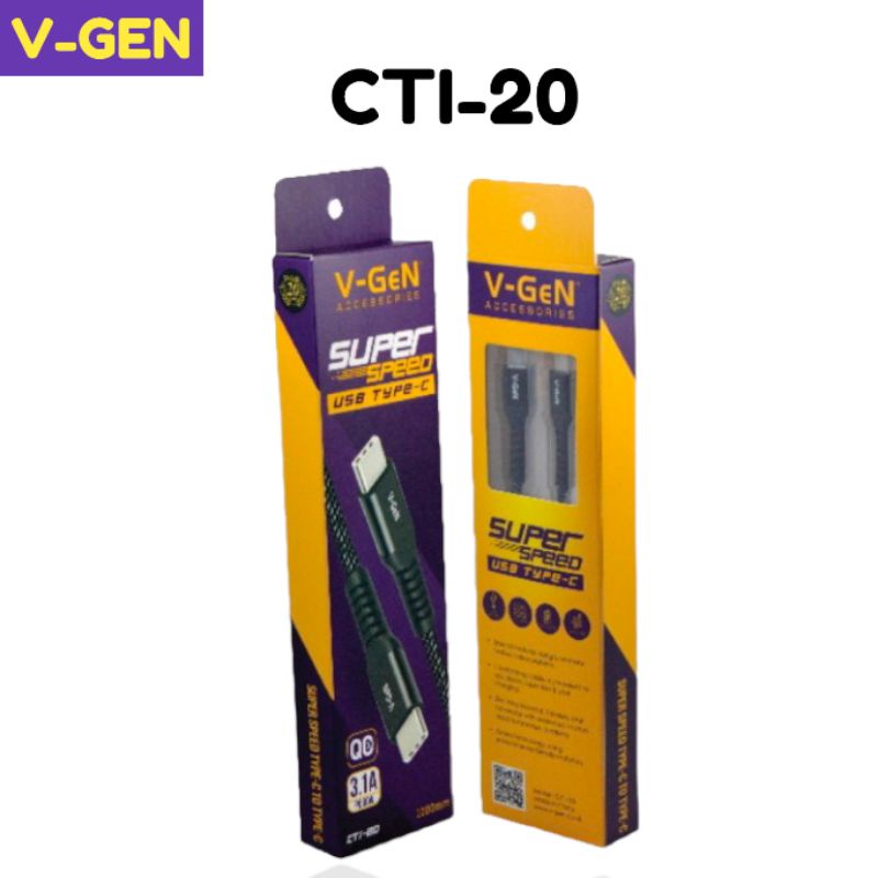 Kabel Data Type-C To Type-C Super Speed V-GEN CTI-20 Original Vgen Ct1 20 Garansi Resmi