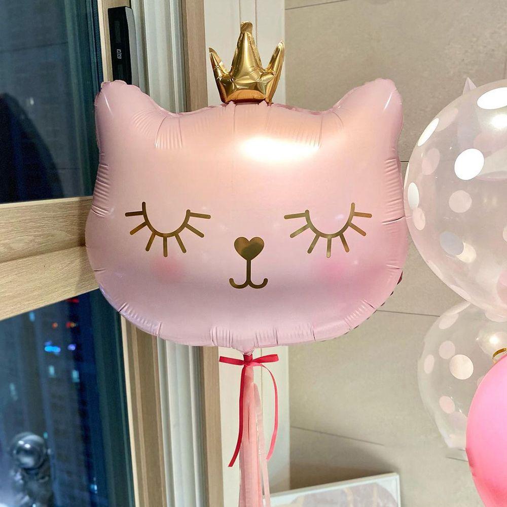 [Elegan] Balon Foil 3D 1pcs Layout Pesta Ulang Tahun Bentuk Kepala Kucing Hadiah Dengan Mahkota Balon Tiup