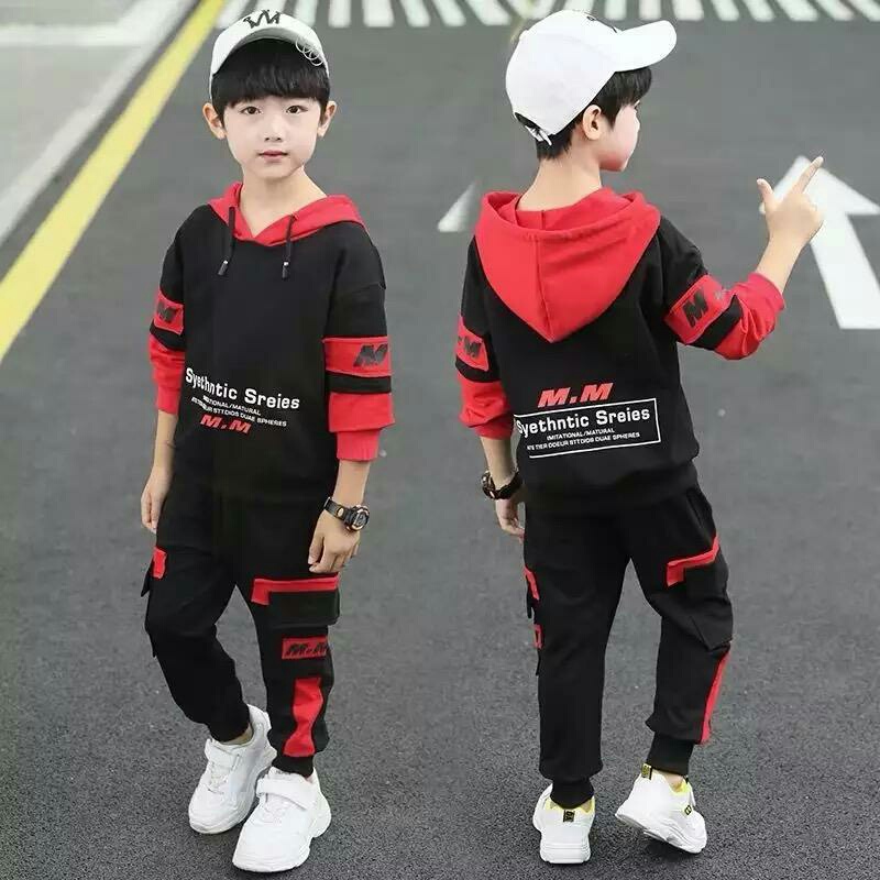 Baju Setelan Anak Hoodie Kids Set  M.M Fashion Anak Laki-laki Setelan Baju &amp; Celana Panjang ZP