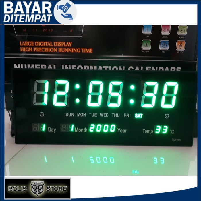 JAM DINDING DIGITAL LED HIJAU TNT 3615