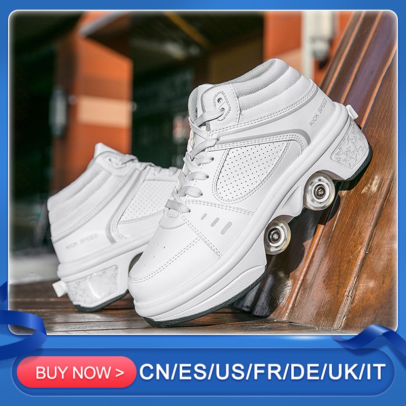 Portable Deformation Roller Skate Shoes Parkour Roller Shoes Sneakers With Four Wheels Running Shoes