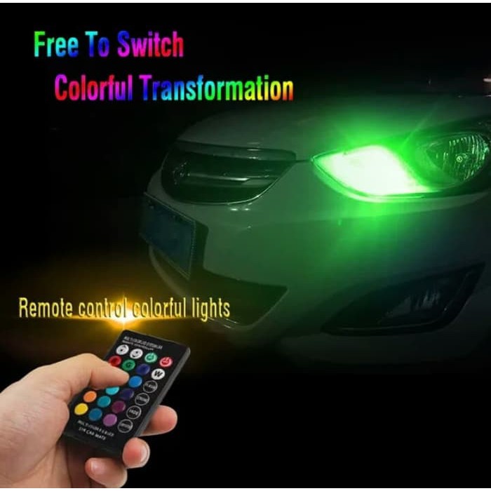 Sepasang Lampu T10 Mobil Led Rgb Warna T10 + Remot Kota Sen