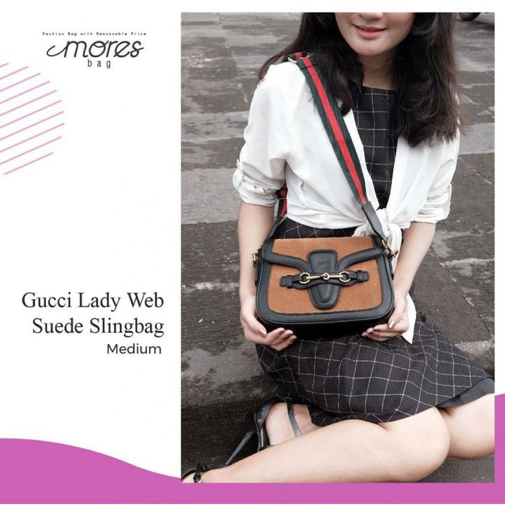 Mores Tas Selempang Bahu Wanita Lady Web Medium PU Suede Leather Semi Premium / Woman Slingbag