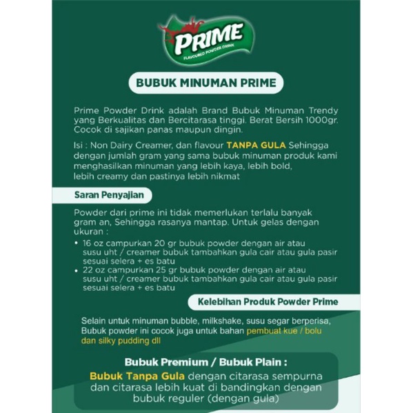 

bubuk minuman prime powder drink plain berat 500gr