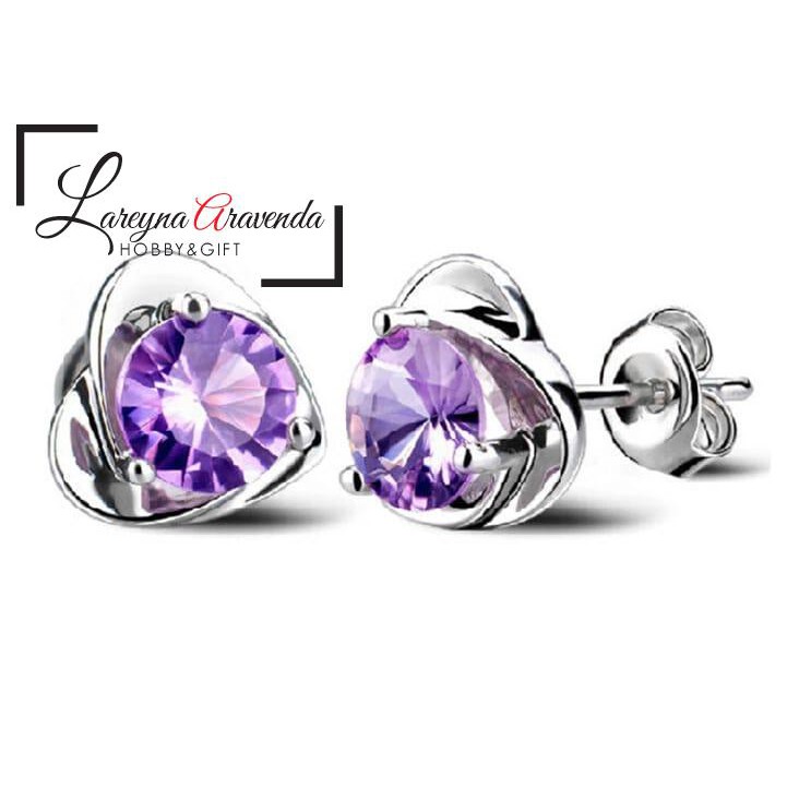 Anting Wanita Titanium Model Love Kristal Crystal Anti Karat Non Alergi AT018