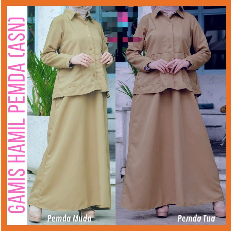 baju hamil PNS-gamis warna khaky tua dan muda
