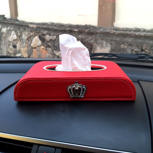 Kotak Tempat Tisu Mobil Car Dashboard Tissue Box Kulit Sintentis Bentuk D BLINK DAD CROWN MAHKOTA