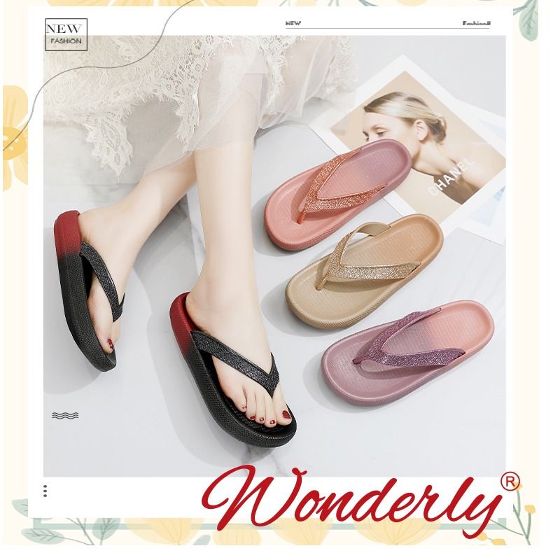 L1921-10 [WONDERLY] Sandal Jepit Hak Sendal Jepit Jelly Wanita Sandal Gliter Karet Sandal Jepit Murah