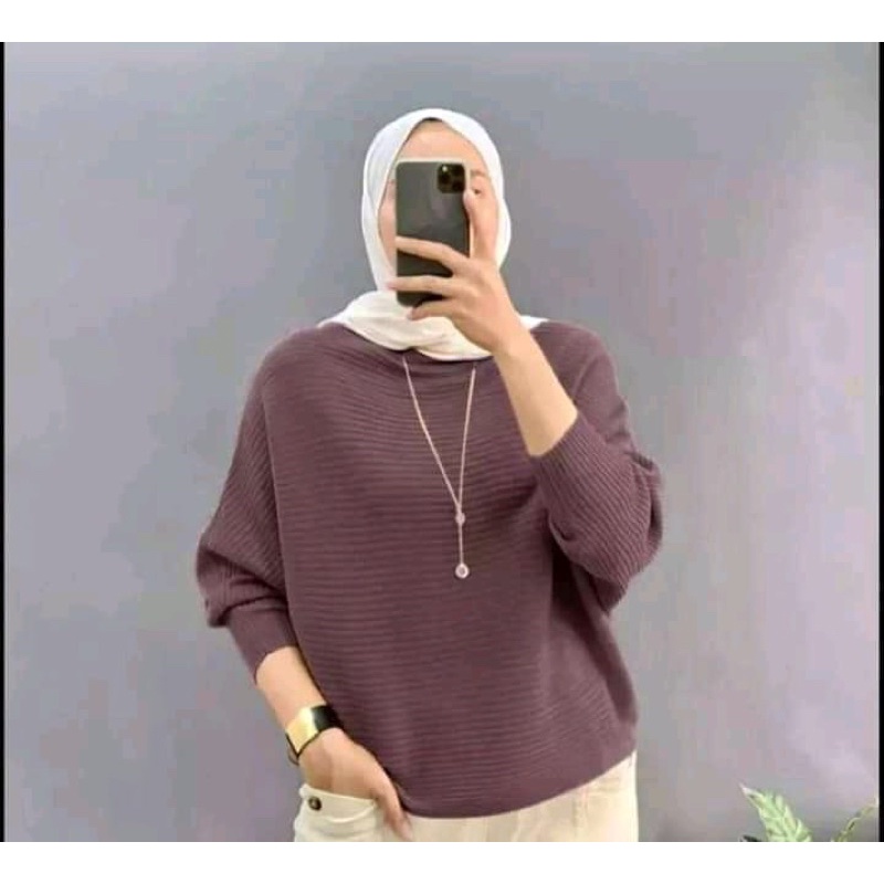 BLOUSE BAJU RAJUT BATWING | ATASAN WANITA MODEL KELELAWAR | OUTER RAJUT KALONG KNIT-3