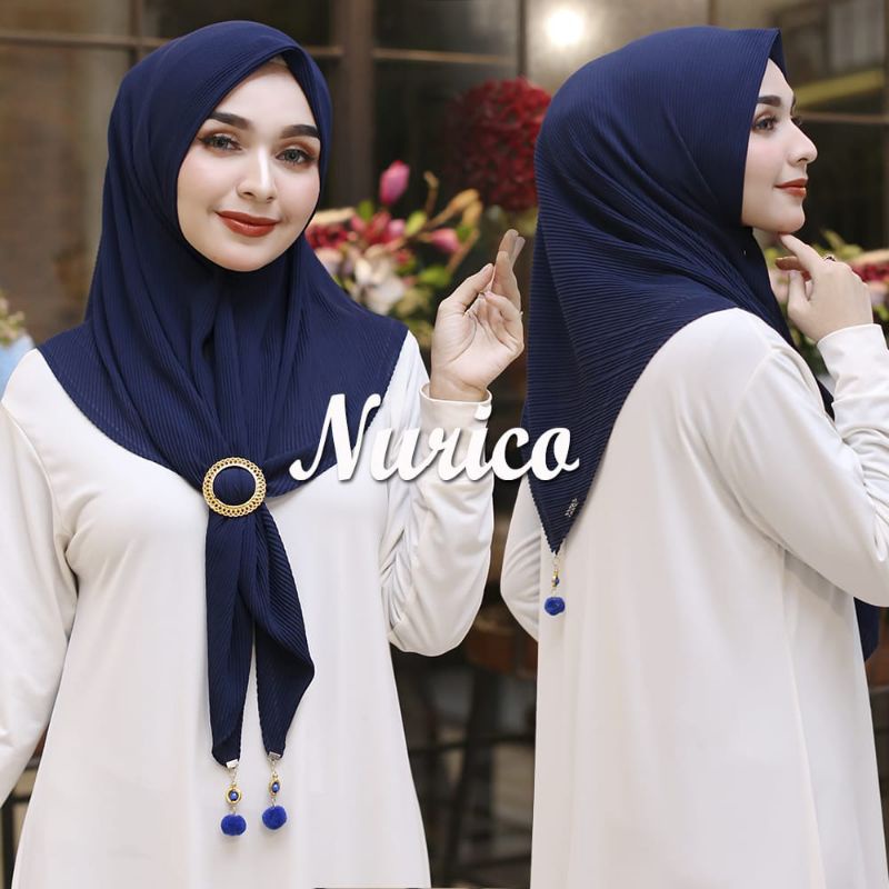 Jilbab Segiempat Plisket Square Pompom Ori Nurico