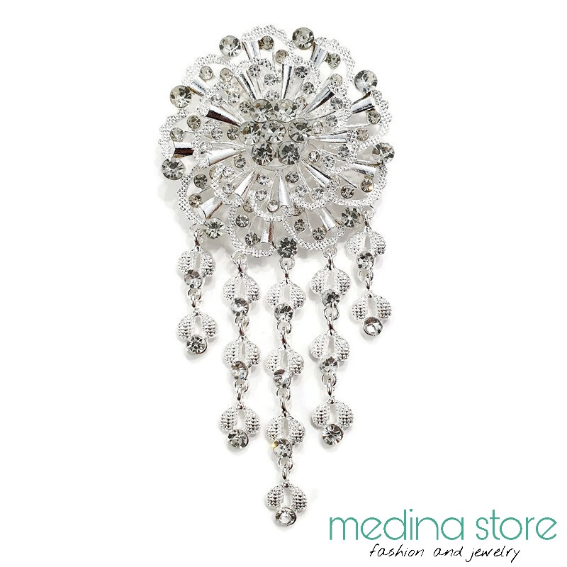 Bros Kebaya Mewah/Bros Besar Elegant/Bros Jurai/Bros Cantik Mewah Murah/Bros Permata Mawar-New F - Putih