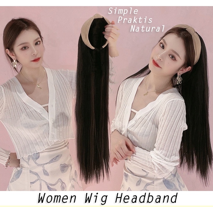 Wig Bando Wanita Panjang Lurus dan Lembut Wig Bando Simple Praktis / Wig Headband Natural Fashion Long Straight Hair