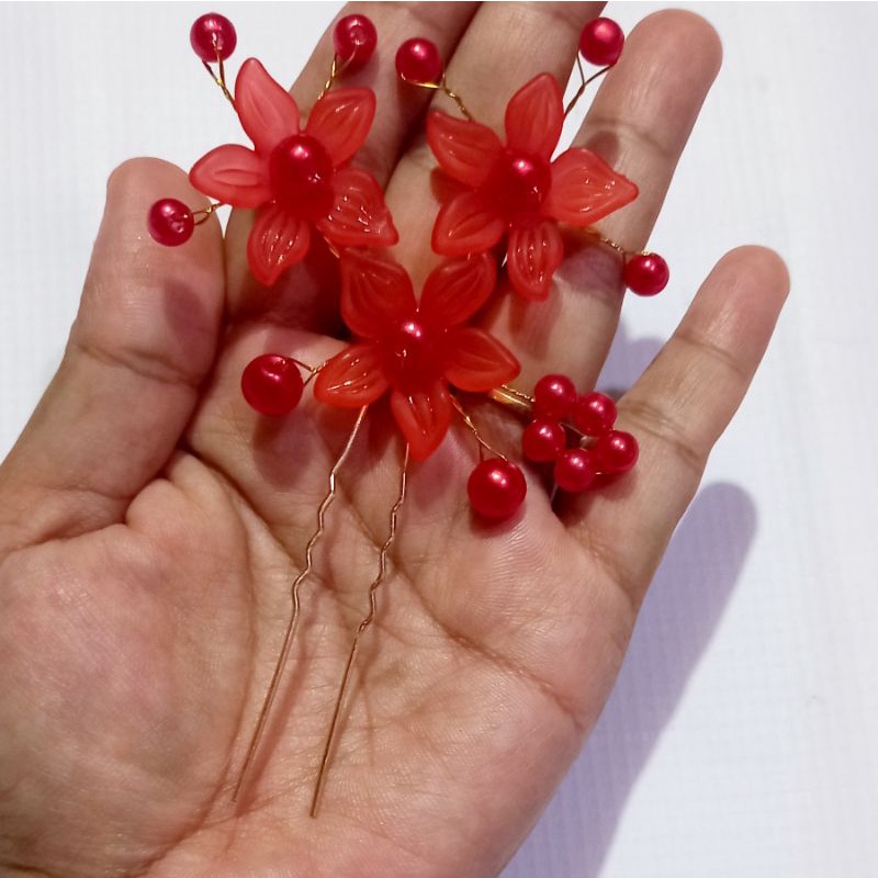 Tusuk Konde 3Bunga Mutiara A10-Headpeas Pesta