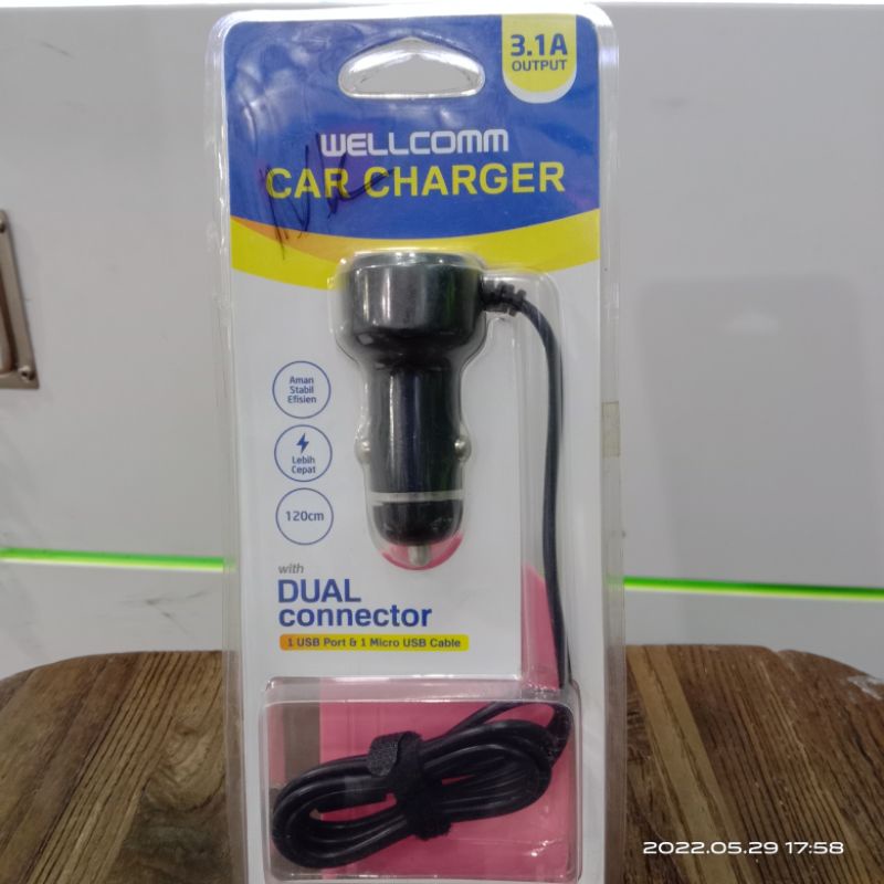 CAR CHARGER WELLCOMM dual connector 3.1A / CASAN MOBIL WELCOMM ORIGINAL