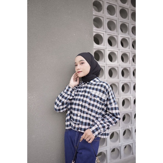 atasan Kemeja tangan panjang oversized Yura Crop longshirt wanita jumbo fashion muslimah crincle kot