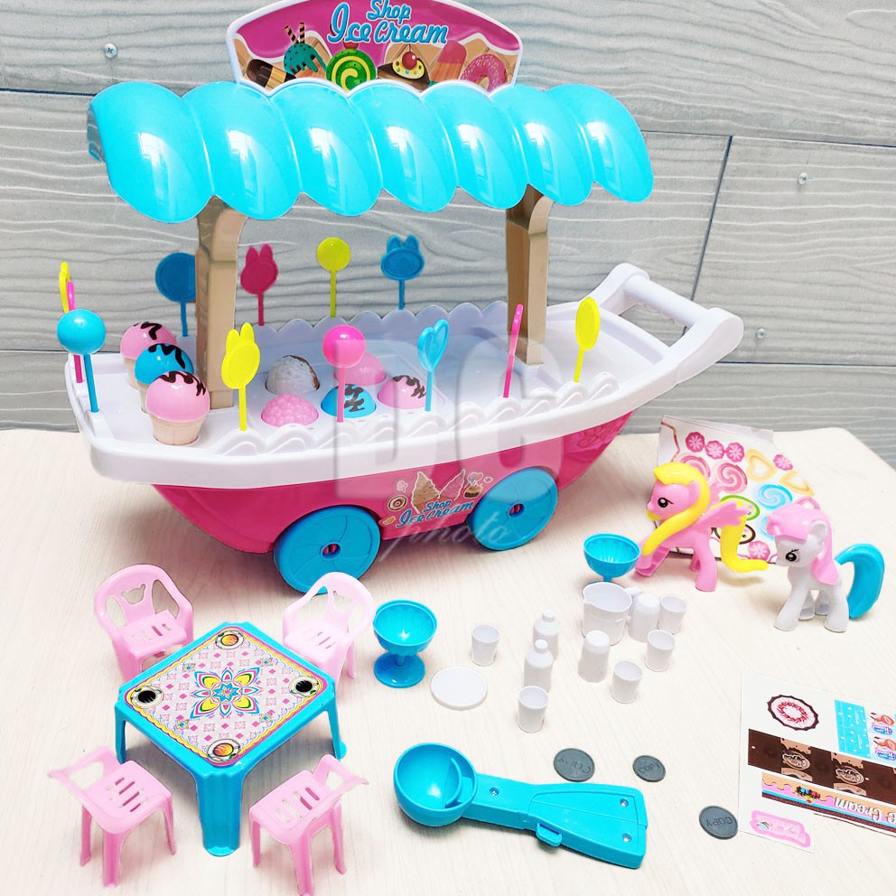 Mainan Anak Ice Cream Shop Set Little Pony BESAR | Ice Cream &amp; Candy Cart | Gerobak Es Krim &amp; Permen