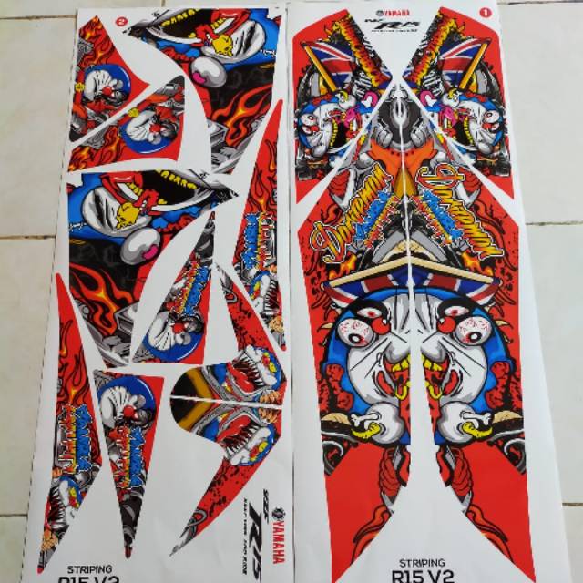 Striping stiker variasi R15 v1v2  doraemon zombie