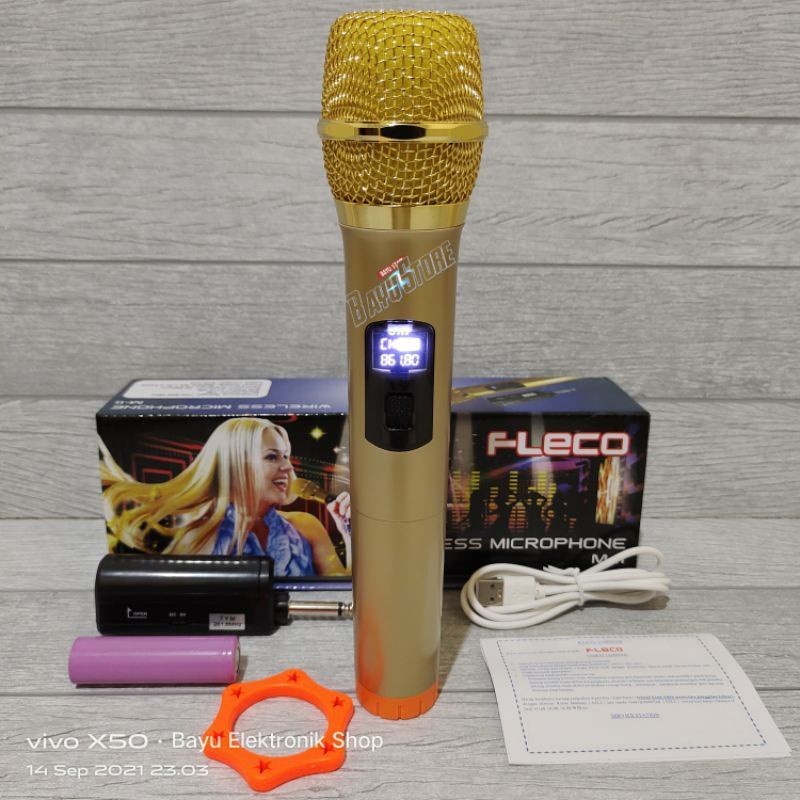 Microphone FLECO M-11 Mic wireless Karaoke Single Tanpa Kabel Ori