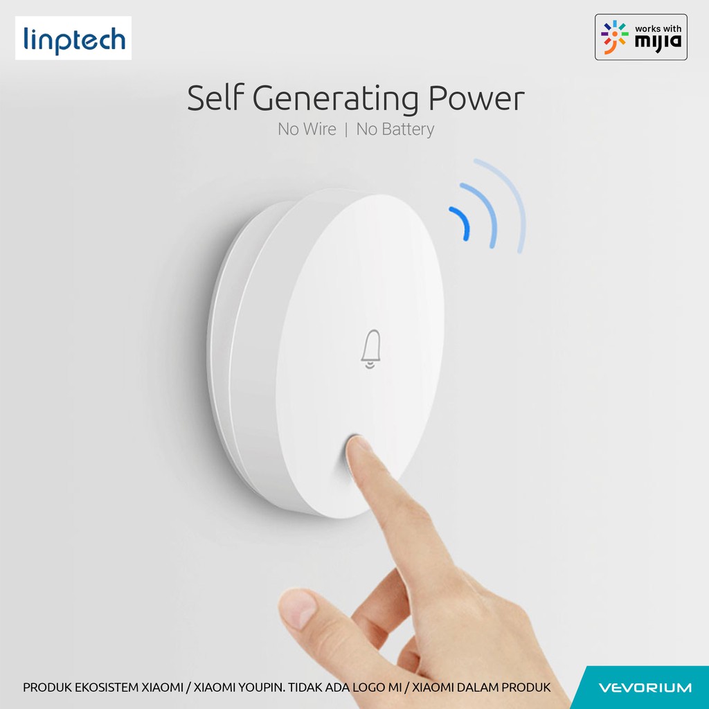 [Xiaomi Mijia] Linptech Self-Powered Smart Wireless Doorbell Bel Rumah Pintu Pagar Tanpa Baterai Tanpa Listrik Tanpa Kabel WIFI Internet Modern Minimalis Aesthetic Estetik Scandinavian Nordic