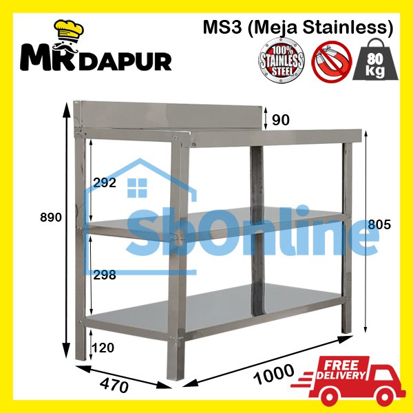 Meja Dapur/Kompor Stainless Steel Mr Dapur 3 Rak Serbaguna Original