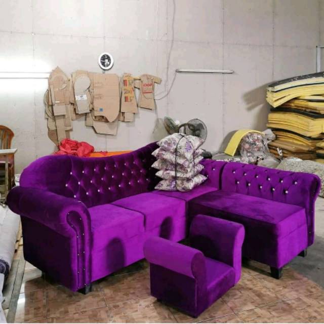 Sofa L kancing seribu/ sofa bludru/ sofa L putus