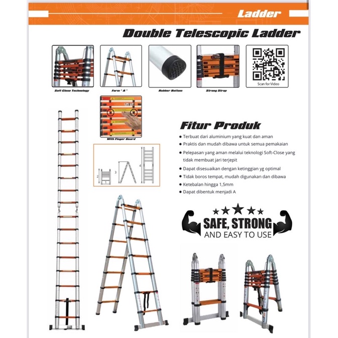 Tangga Lipat Aluminium Teleskopik 3,8 M Double BlackFoot (1.9 + 1.9)