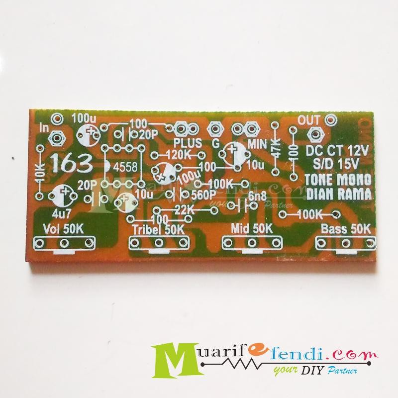 PCB Tone Control Mono Dian rama IC opAmp 4558 Treble middle bass volume