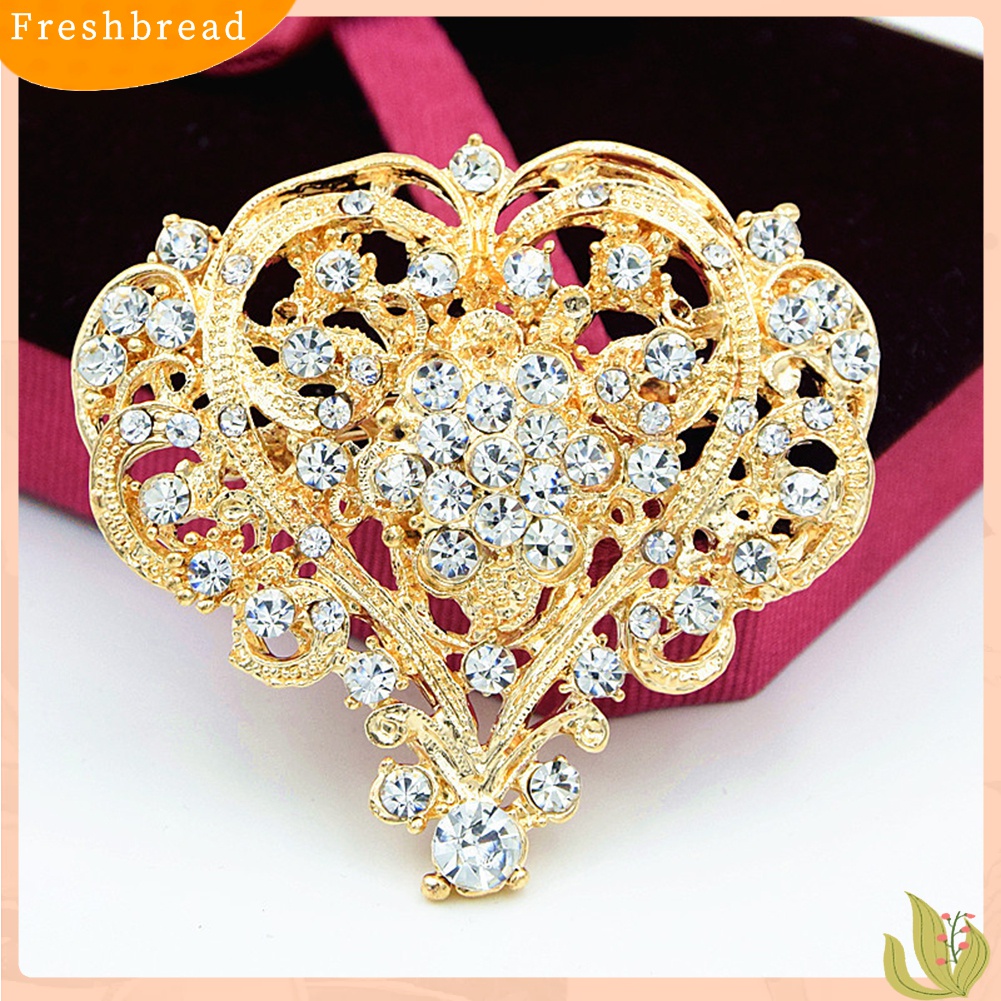 Terlaris Women Fashion Hollow Rhinestone Inlaid Heart Brooch Pin Wedding Party Jewelry