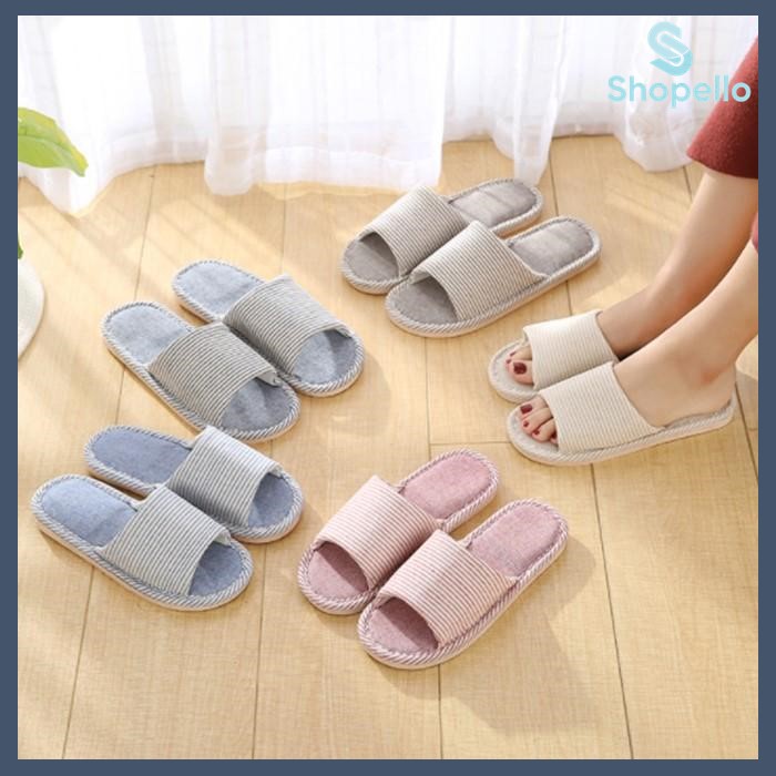 SHOPELLO - Sandal Kamar Rumah Anti Slip Sandal Garis Comfy Modis Empuk Sandal Rumahan