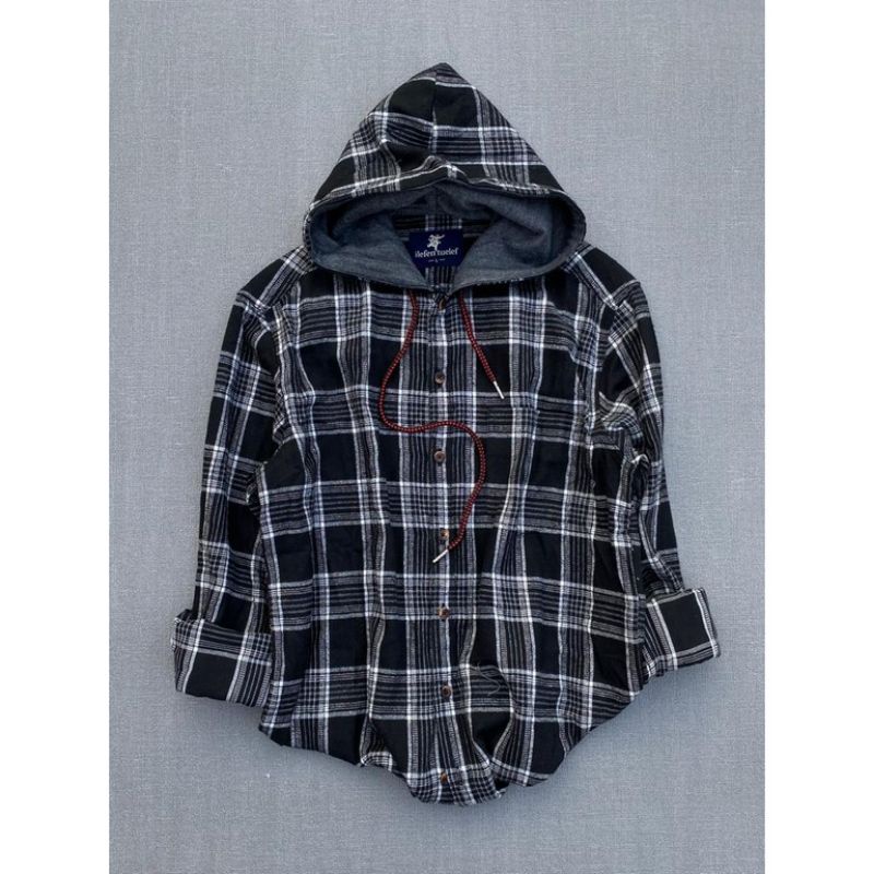 Kemeja Flanel Hoodie Pria Kupluk / Kemeja Premium Lengan Panjang / Kemeja Hodie Berkupluk