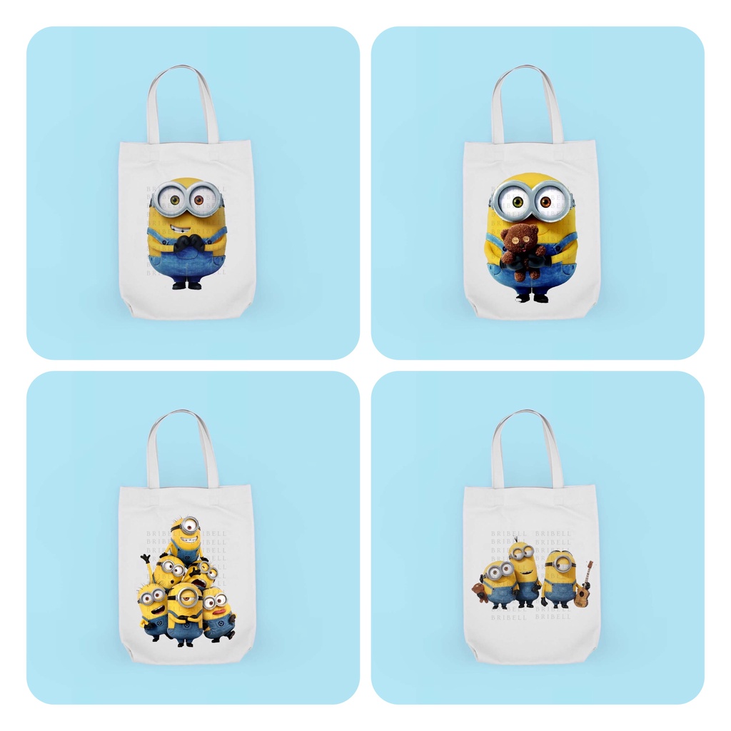 Tote Bag Kanvas Tebal Bergambar Minionn Papoy Cartoon Tas Wanita Bisa Reslting