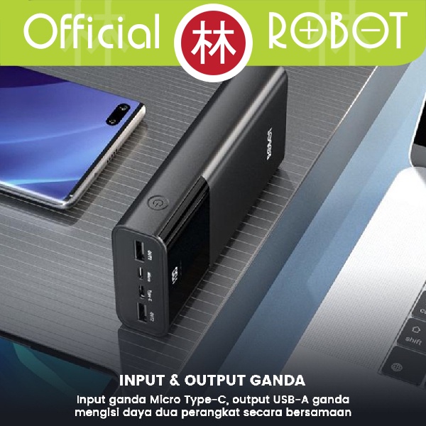 ROBOT RT22 PowerBank 20000mah Dual Port Input &amp; Output Led Display .