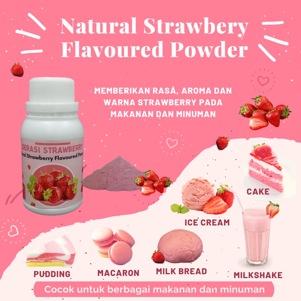 

Derasi Strawberry - Perisa dan Pewarna Makanan Alami | Natural Strawberry Flavoured Powder | Perasa Stroberi