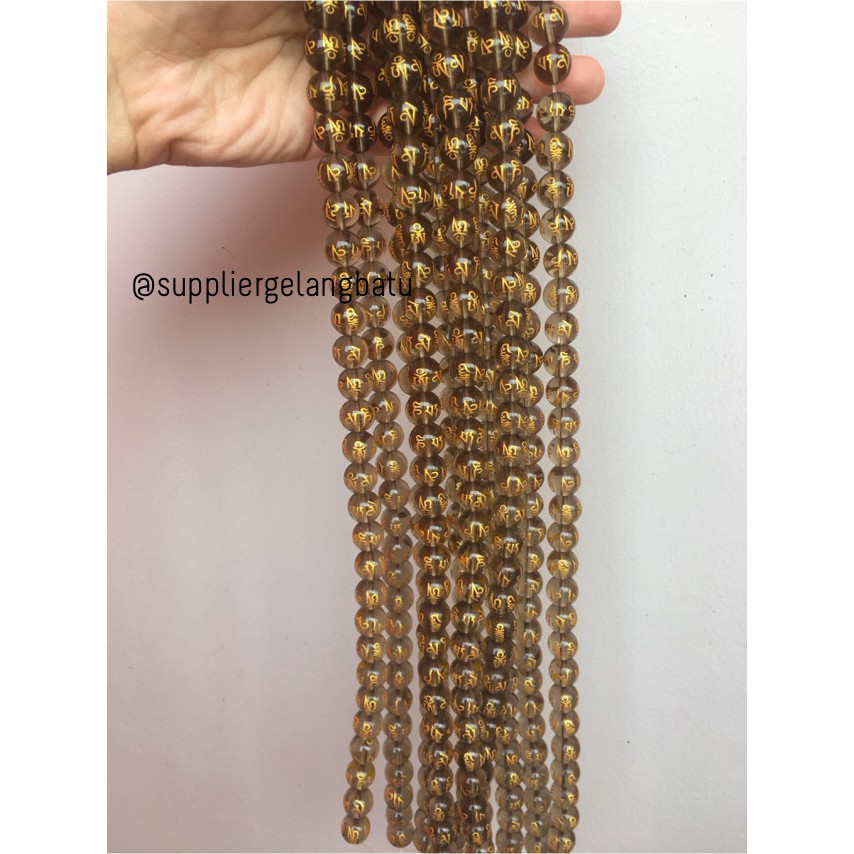 tibet smoky quartz 12mm kuarsa tibetian serat emas om mani padme hum aksesoris craft beads supplier