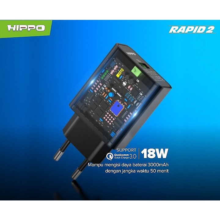 Kepala Charger Hippo Rapid 2 Adaptor Quick Charge 3.0 Adaptor Fast Charging 18W Adapter Qualcomm